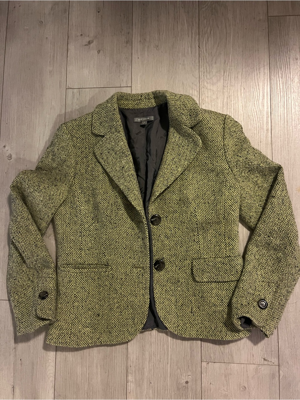 Ann Taylor Olive Green and Black Tweed Jacket